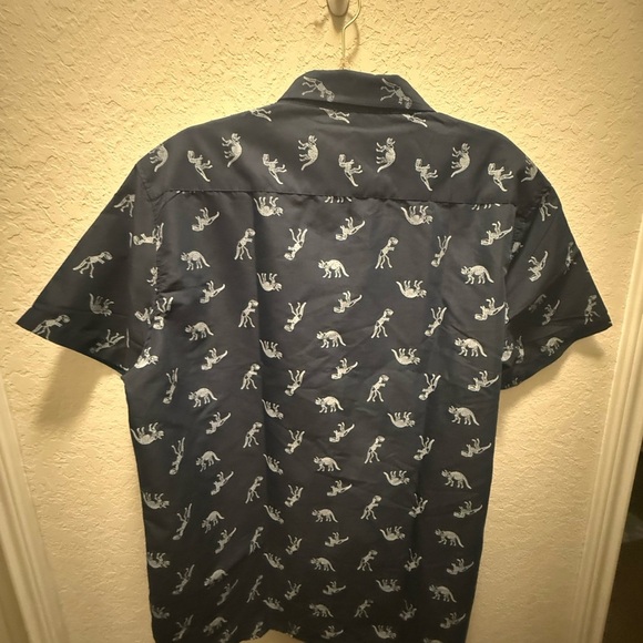 MoLokai Blue Casual Button Down Shirt with Dino Fossil print Sz XL - Picture 2 of 5